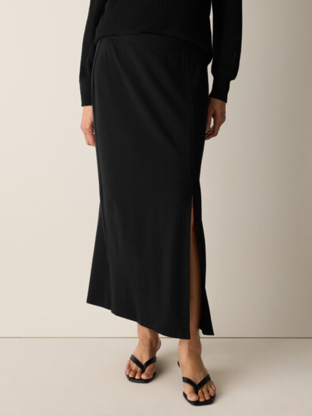 Eileen Fisher Stretch Jersey Knit Straight Maxi Skirt Black Slit Women's - M